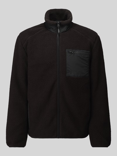 Produktfoto, schwarze Regular Fit Teddy- / Webpelzjacke mit Stehkragen Modell 'DALLAS' von ONLY & SONS, strukturierte Optik