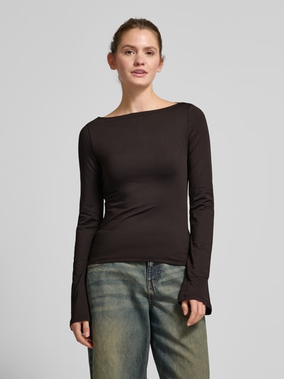 WEEKDAY Longsleeve mit U-Boot-Ausschnitt Modell 'Annie' Schoko 4