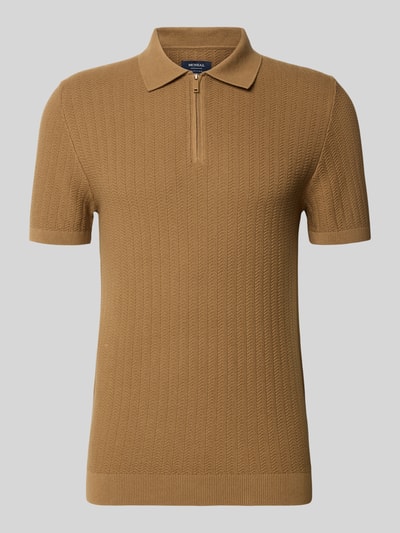 Produktfoto, Poloshirt mit kurzem Reißverschluss und Polokragen von MCNEAL aus reiner Bio-Baumwolle in Body Fit, feine Rippenstruktur, braun