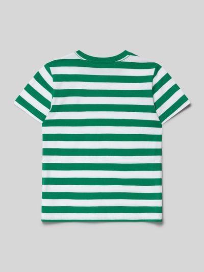 Produktfoto, T-Shirt mit Rundhalsausschnitt und Label-Stitching von Polo Ralph Lauren Kids, grün-weiß gestreift, Reine Baumwolle, Regular-Fit, Rückenlänge bei Größe 116: 45 cm