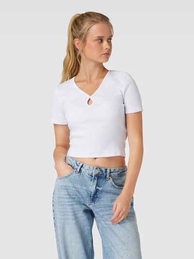 Noisy May Cropped T-Shirt mit Knoten-Detail Weiss 4