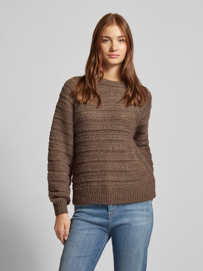 Pieces Regular Fit Strickpullover mit Strukturmuster Modell 'JAYDA' Dunkelbraun 4