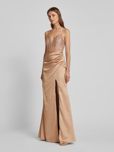 Luxuar Abendkleid mit Beinschlitz Gold 1