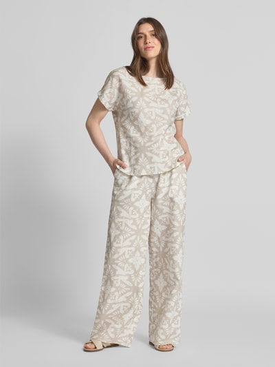 Christian Berg Woman Blouseshirt van linnen met ronde hals Beige - 1