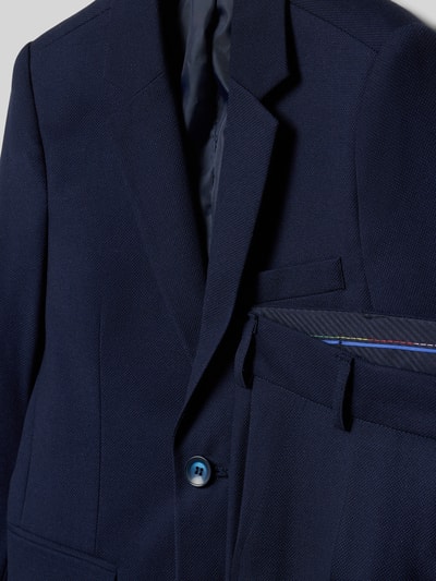 Produktfoto, Slim Fit Anzug mit Viskose-Anteil von Standar in Dunkelblau, strukturierte Oberfläche, Reverskragen, Pattentaschen