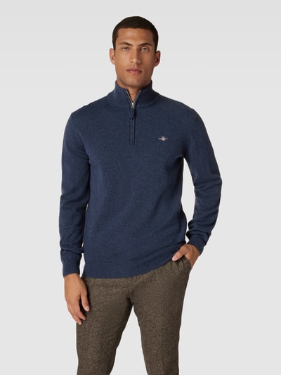 Gant Gebreide pullover van wol met korte ritssluiting Marineblauw gemêleerd - 4