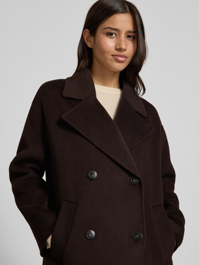 Milano Italy Lange jas van wol met reverskraag Donkerbruin - 3