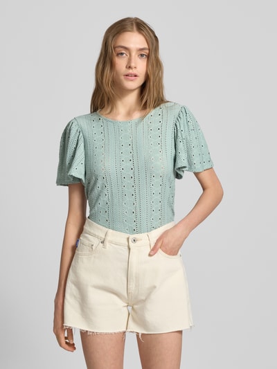 Only Regular Fit T-Shirt mit Lochstickmuster Modell 'RIVERSIDE' Mint 4