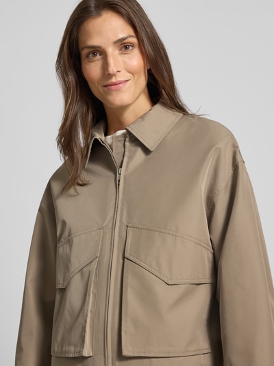 Jake*s Casual Jack met platte kraag en klepzakken Taupe - 3