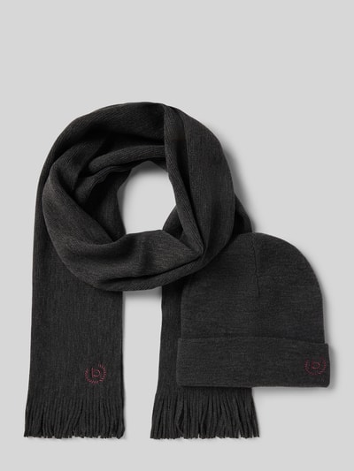 bugatti Set van sjaal en muts met labelstitchings Grafiet - 1