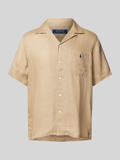 Polo Ralph Lauren Custom Fit Leinenhemd mit Resortkragen Camel 1