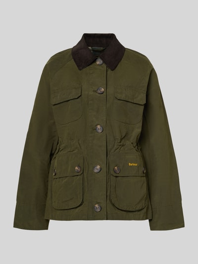 Produktfoto, Regular Fit Funktionsjacke aus reiner Baumwolle Modell 'CROTON' od Barbour, kolor jednolity, długi rękaw, wodoodporna, kołnierz wykładany, naszywane kieszenie, przeszycia z logo, tekstura gładka