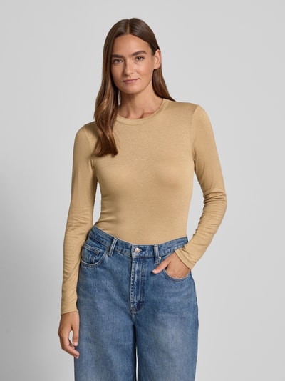 OPUS Shirt met lange mouwen en ronde hals, model 'Sifa' Camel - 4