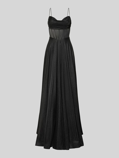 Produktfoto, Abendkleid mit Spaghettiträger von Jake*s Cocktail, czarny kolor, taliowany krój, sercowy dekolt, marszczenia, zamek kryty, nieprzezroczysta halka, długość tyłu w rozmiarze 36: 128 cm, szerokość w rozmiarze 36: 36 cm