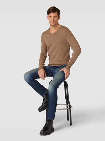 MCNEAL Gebreide pullover van viscosemix met V-hals Cognac gemêleerd - 1