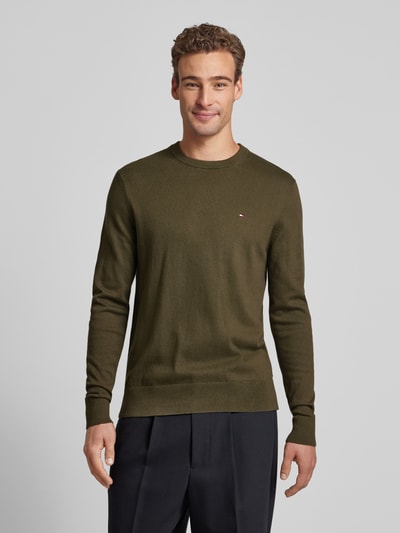 CK Calvin Klein Gebreide pullover met logostitching, model 'PIMA' Olijfgroen - 4