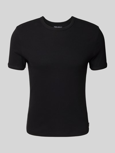 REVIEW T-shirt z prążkowanym okrągłym dekoltem Czarny 2