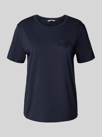 Gant Regular fit T-shirt van puur katoen met logopatch Marineblauw - 2