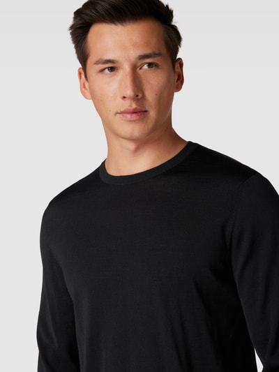 MAERZ Muenchen Strickpullover mit geripptem Rundhalsausschnitt Schwarz 3