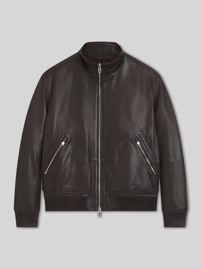 BOSS Regular Fit Lederjacke mit Stehkragen Modell 'MANDER' Dunkelbraun 2