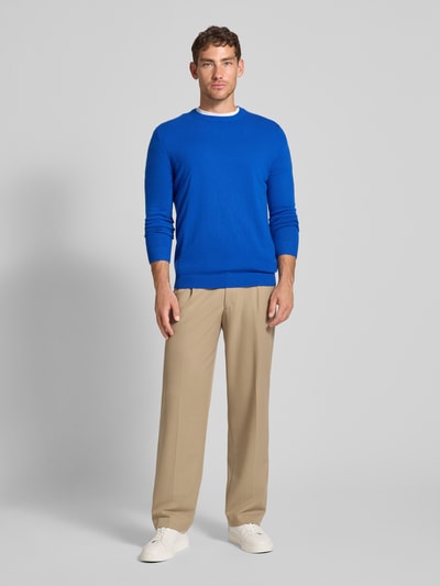 Christian Berg Men Regular fit kasjmier pullover met ronde hals Koningsblauw gemêleerd - 1