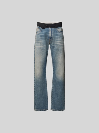Produktfoto, Straight Fit Jeans mit kontrastivem Bund von MM6 Maison Margiela in Blau, 5-Pocket-Design, reine Baumwolle, Frontansicht.