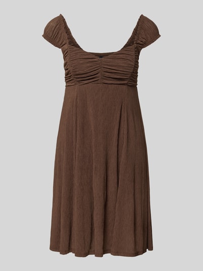 Productfoto, bruin vrijetijdsjurk met structuurpatroon, model 'HELDA' van ONLY, dames vrijetijdsjurk