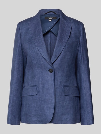 Produktfoto, Shaped Fit Blazer aus reinem Leinen Modell 'NALUT' von Weekend Max Mara in blauer Melange-Optik mit 1-Knopf-Verschluss, Rückenschlitz, Kissing-Buttons, Brustleistentasche und Pattentaschen, Material: Leinen.