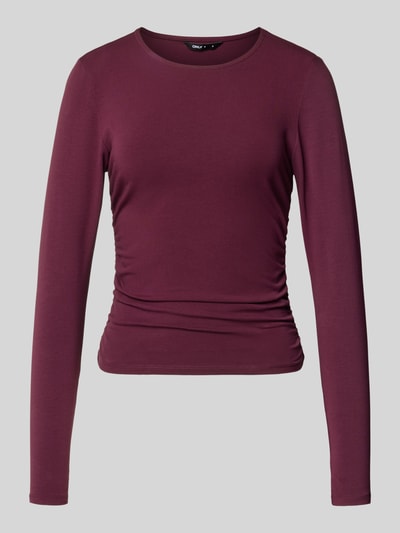 Produktfoto, regular fit shirt met lange mouwen uit katoenmix model 'MIRA' van ONLY in wijnrood, effen structuur, Dames Langarmshirt.