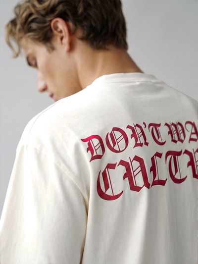Don´t Waste Culture T-Shirt mit Statement-Backprint Offwhite Melange 3
