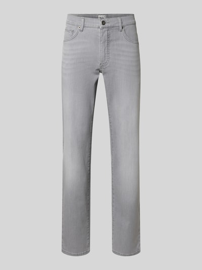 Produktfoto, Slim Fit Jeans mit Eingrifftaschen Modell 'Cadiz' von Brax, grauer Baumwoll-Elasthan-Mix, Used-Look, glatte Textur