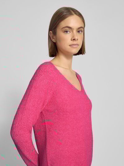 Pieces Regular Fit Strickpullover mit Rippstruktur Modell 'ELLEN' Pink 3