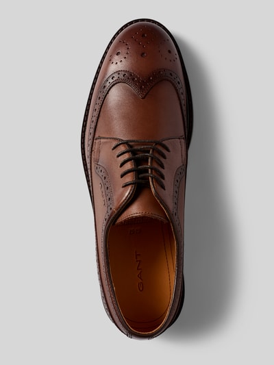 Produktfoto, Derby aus Leder mit Schnürung Modell 'Bidford' von Gant in Braun mit Loch-Muster, Label-Detail, Abgerundete-Spitze, Echtleder