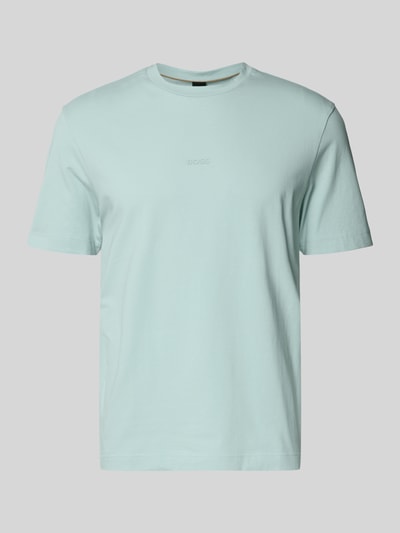 Produktfoto, Relaxed Fit T-Shirt aus Baumwoll-Mix Modell 'TCHUP' von BOSS Orange in Hellblau, unifarben, Label Print, Jersey Textur