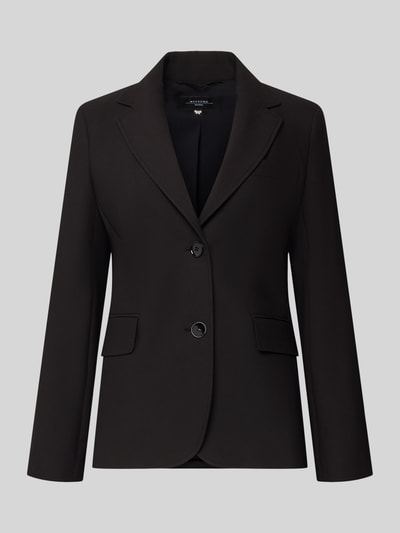Produktfoto, schwarzer Slim Fit Blazer mit Viskose-Anteil von Weekend Max Mara, unifarben, Reverskragen, 2-Knopf, Pattentaschen, glatte Textur