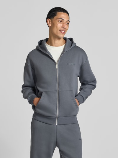 REVIEW Relaxed Fit Sweatjacke aus Baumwoll-Mix mit Label-Detail Dunkelgrau 4