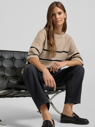 ICHI Gebreide pullover met 1/2-mouwen, model 'DASILA' Beige - 3