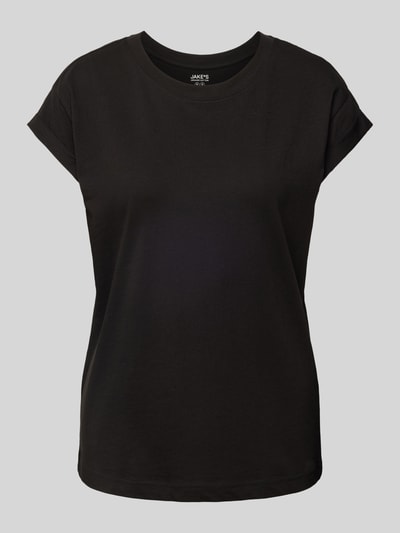 Jake*s Casual T-Shirt mit geripptem Rundhalsausschnitt Black 2