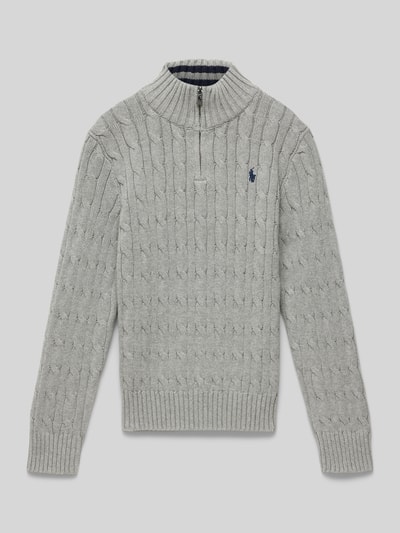 Polo Ralph Lauren Teens Strickpullover mit Stehkragen und Reißverschluss Mittelgrau Melange 1