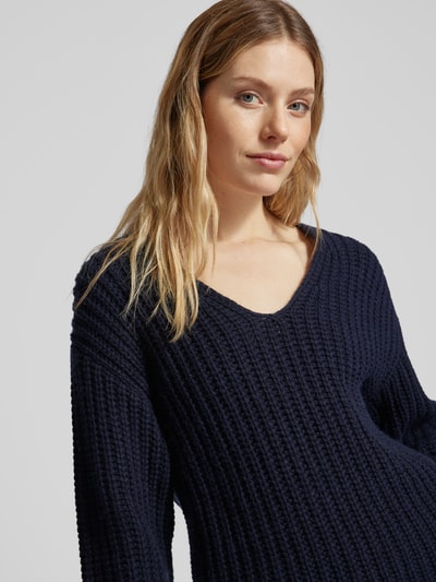 Lanius Strickpullover mit V-Ausschnitt Marine Melange 3