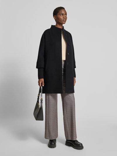 ICONS Cinzia Rocca Lange jas van scheerwol met opstaande kraag Zwart - 1