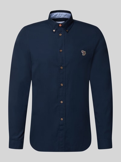 Produktfoto, dunkelblaues Tailored Fit Freizeithemd mit Button-Down-Kragen, Stitching, reine Baumwolle von PAUL SMITH, Rückenlänge 70 cm, Schulterbreite 43 cm, Ärmellänge 68 cm