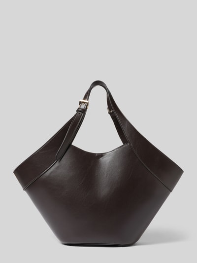 Produktfoto, Handtasche mit verstellbaren Tragehenkeln von Mango in Dunkelbraun, Hauptfach mit Hakenverschluss, Innenfach, Tunnelzug, Breite 49 cm, Länge 25 cm, Tiefe 14 cm, Länge Schulterriemen 44 cm