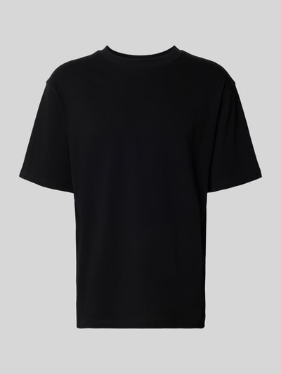 Produktfoto, schwarzes Relaxed Fit T-Shirt aus Bio-Baumwoll-Mix Modell 'MAARKOS' von Armedangels, unifarben, Jersey, Logo-Stitching