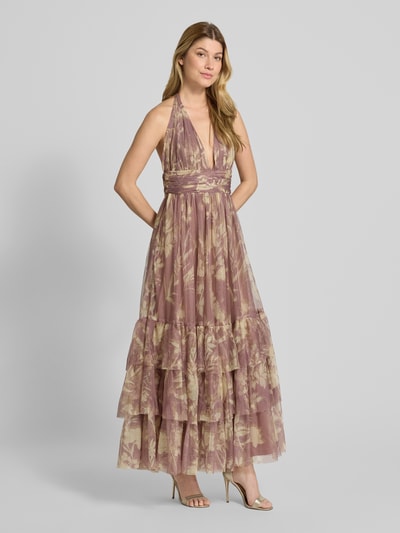 LACE & BEADS Sukienka wieczorowa z dekoltem w serek Różowawy 1