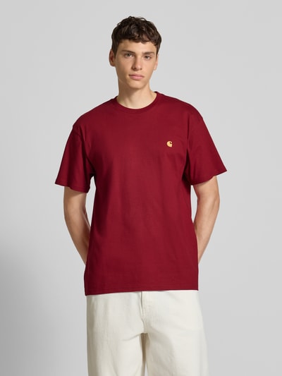 Carhartt Work In Progress T-shirt z wyhaftowanym logo i okrągłym dekoltem Bordowy 4