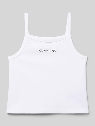 Produktfoto, weißes Regular Fit Trägertop aus Viskose-Mix Modell 'PUNTO STRAP TOP' von Calvin Klein Jeans, unifarbene Optik, Label Print.