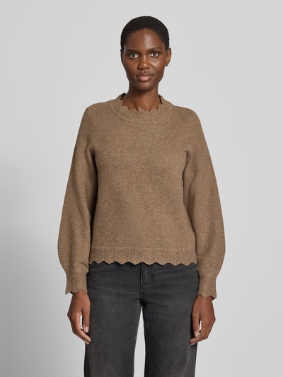 VILA Gebreide pullover met geschulpte zoom model 'VINIKOLINA' Taupe - 4