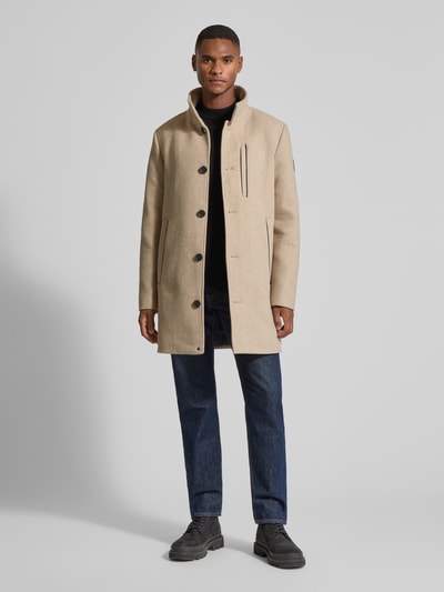 Tom Tailor Regular fit lange wollen jas met opstaande kraag  Beige - 1