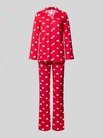 LOUIS & LOUISA Pyjama met reverskraag, model 'Mit viel Liebe' Rood - 1